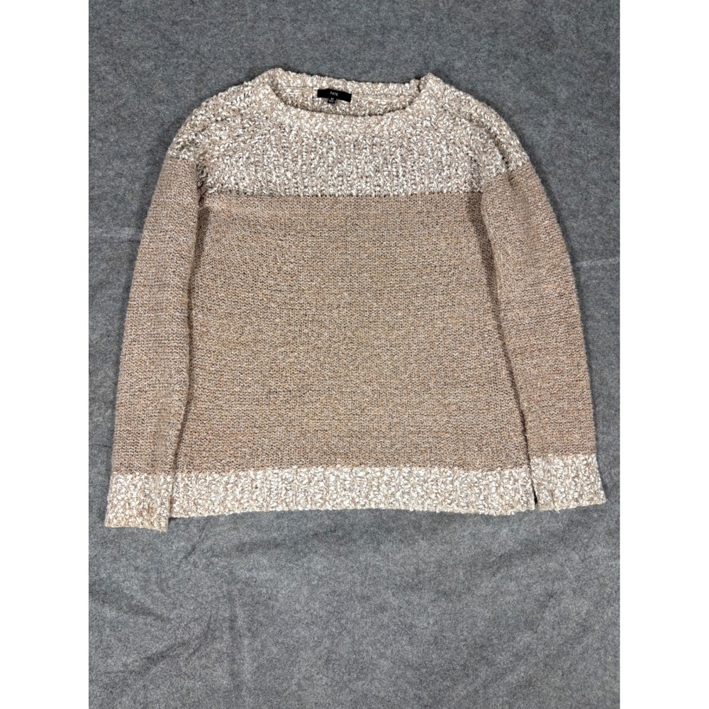 FATE Women's Textured Knit Sweater Beige Tan Mixed Stitch Crew Neck Size M